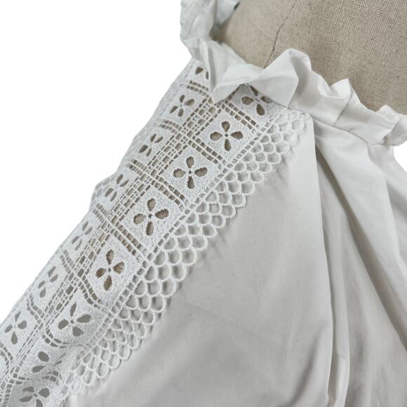 Sandro Womens Ruffled Cotton Poplin Shirt Blouse Top White - Picture 6 of 13